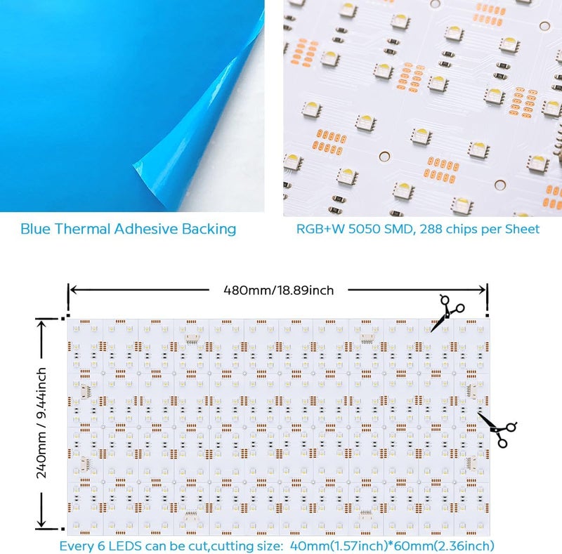 SuperlightingLED 1PC Flexible LED Backlight Sheet RGBW+Warm White 2800K, 24V 70W 18.9X9.4 Inches Cuttable Dimmable Bendable Ultra-Slim LED Board Light Panel for Backlit Granite, Stained Glass Countertops - Image 2